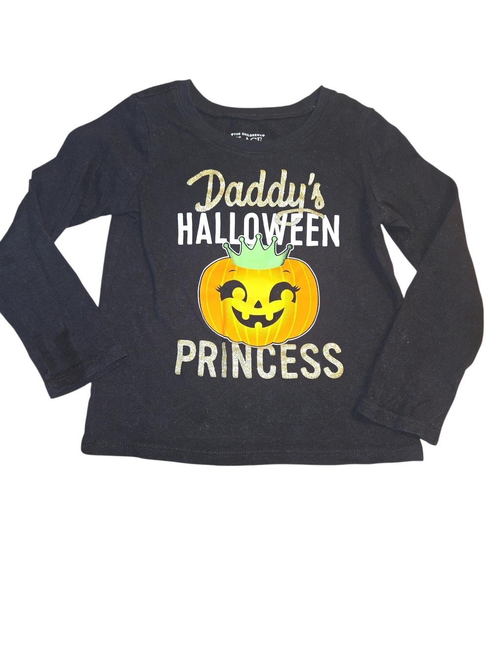 Daddy's Halloween Princess Black Long-Sleeve Kids Tee 3t Glitter